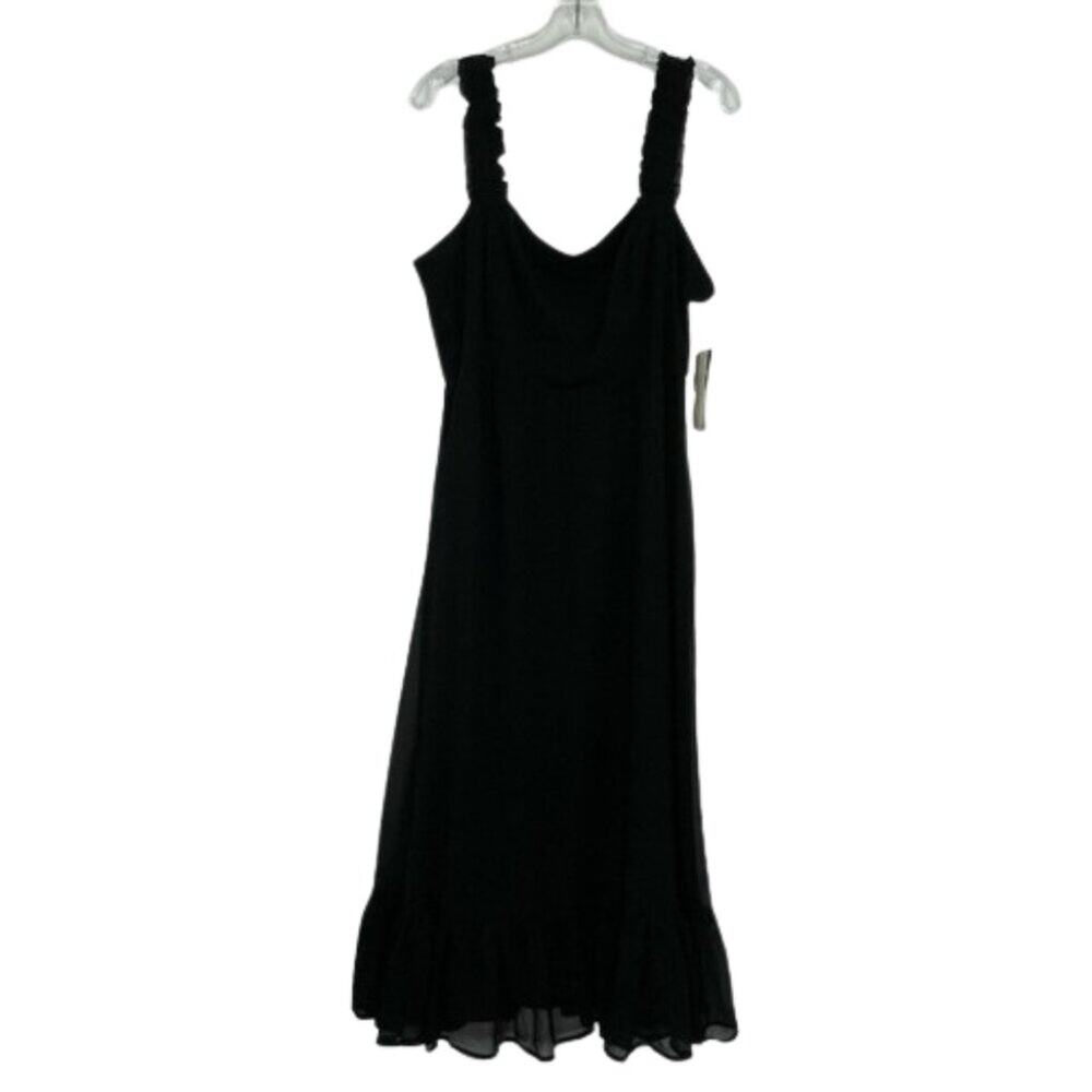 52seven black tank sheer lined midi dress evening wear cocktail size 16 NWT